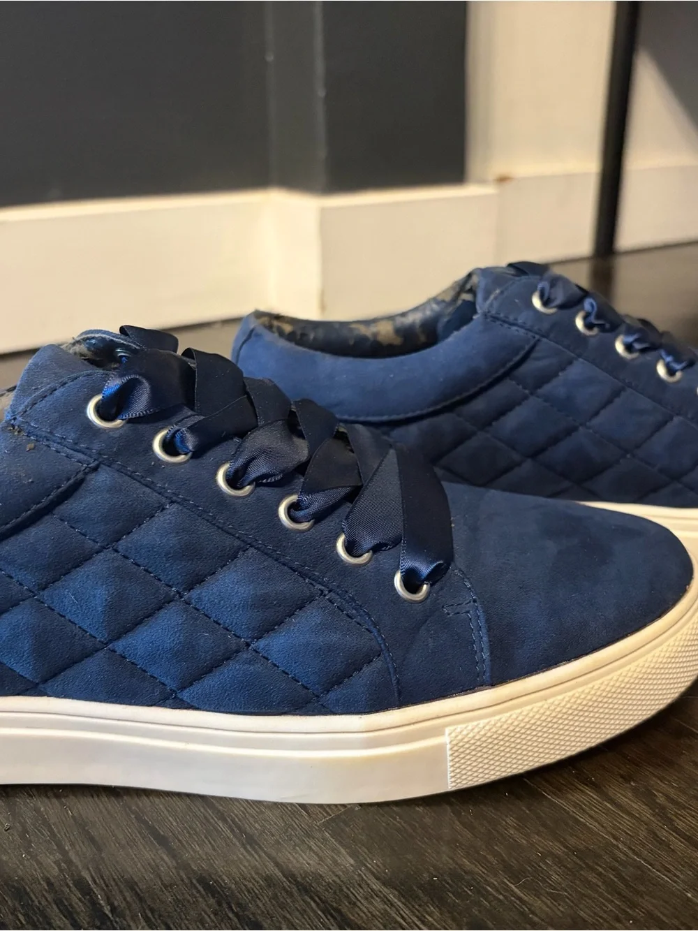 JustFab Navy Suede Platform Lace-Up Sneakers